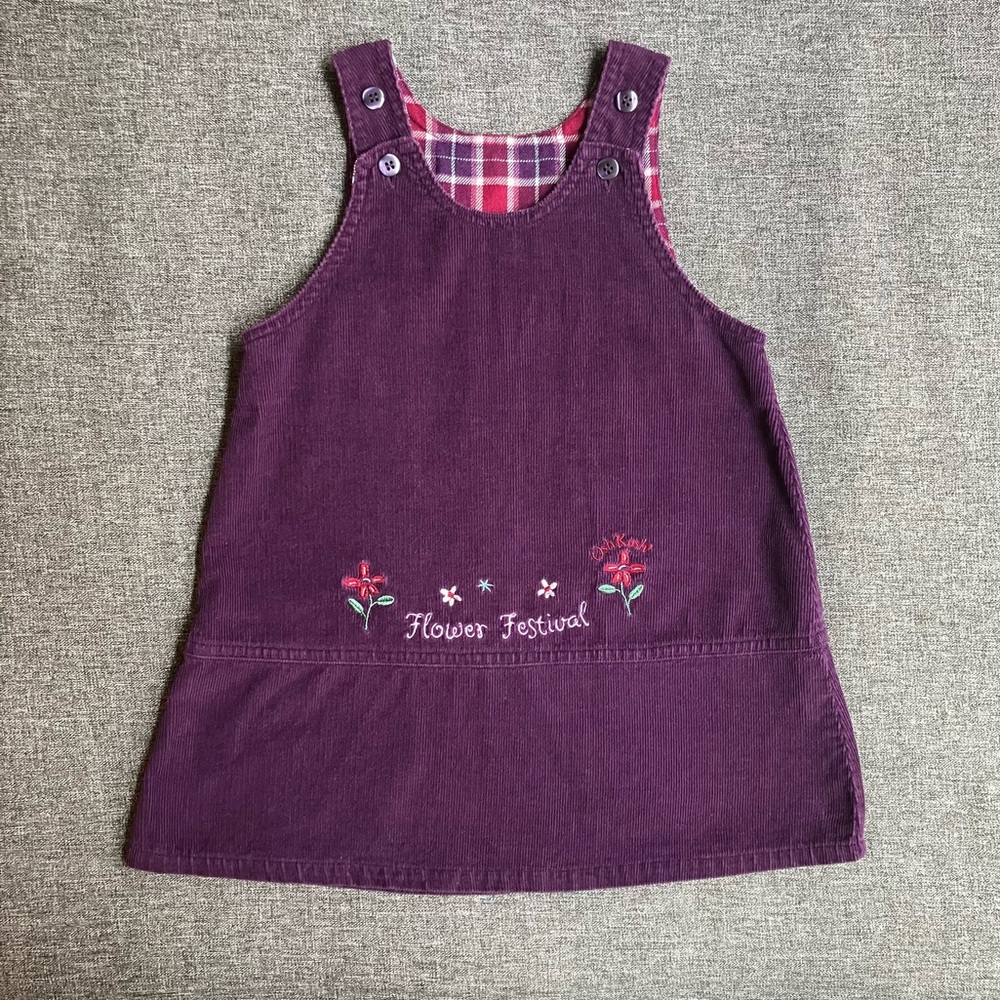 OshKosh B’gosh Vintage Corduroy Jumper Dress Purple Flower Festival